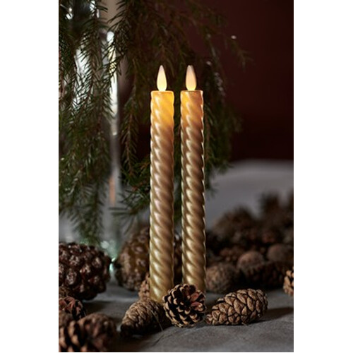 Sara Tall Gold  Wave LED  Dinner Candle 2pk