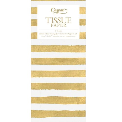 White and Gold Painted Stripe Tissue Paper