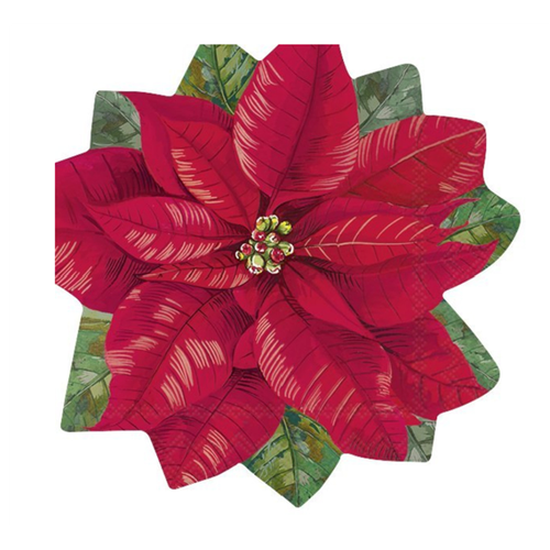 Elegant Shaped  Red Poinsettia Christmas Serviette 12pk