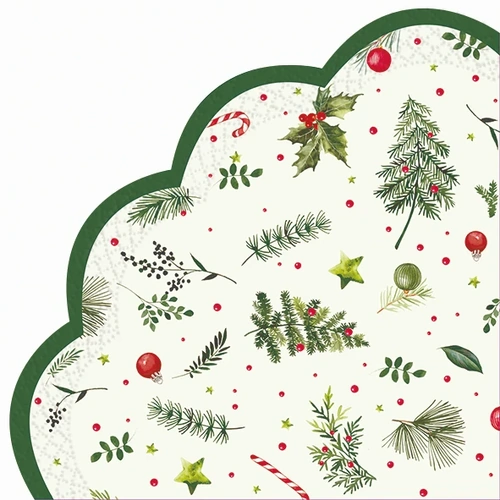 Round Christmas Branches Allover Christmas Napkin Pk 12