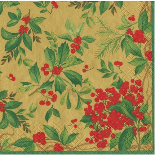 Holly Chintz Gold Christmas Paper Serviettes