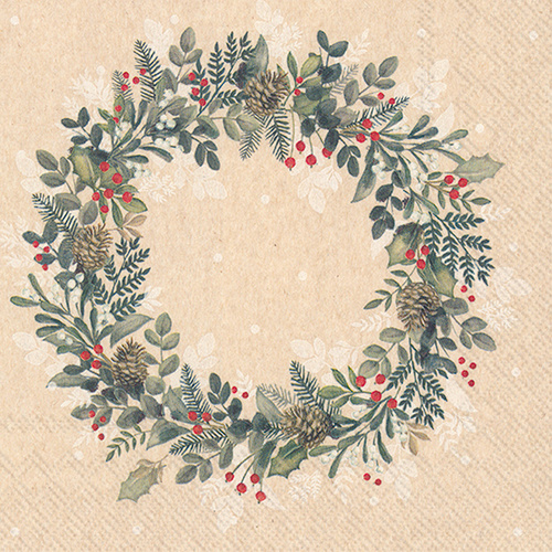 Natural Mistletoe Wreath Christmas Paper Serviette Napkins