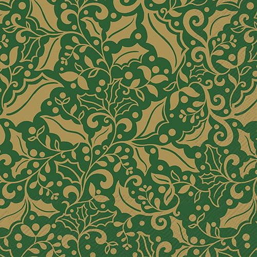 Green Gold Holly Christmas Paper Serviette Napkins