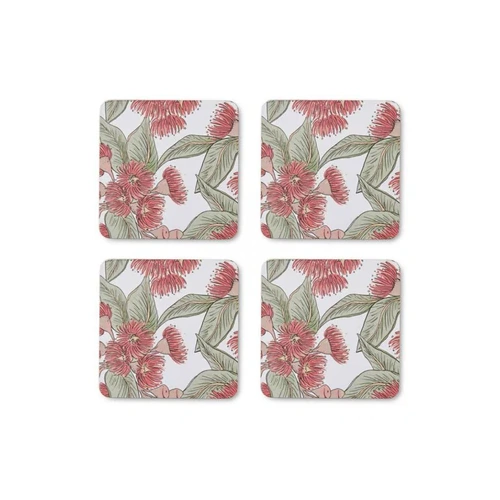 Natalie Red Australian Gumnut  Square  Coaster Set 4pk