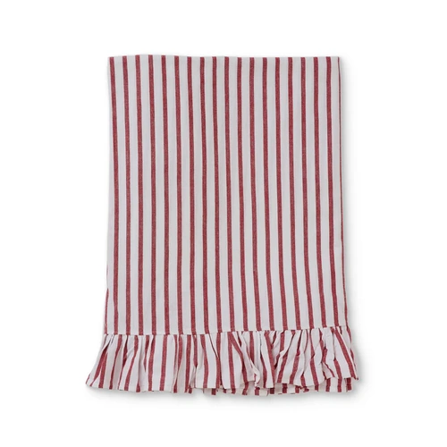 Tilly Red Stripe Frilled Edge Tablecloth  150 x 230cm