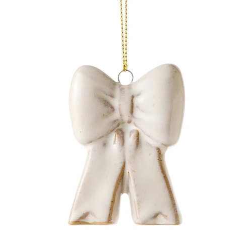 Ivory Ceramic Bow Hanging Christmas Decoration  5 x 7 cm