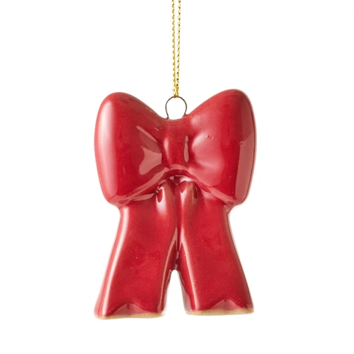 Red Ceramic Bow Hanging Christmas Decoration  5 x 7 cm