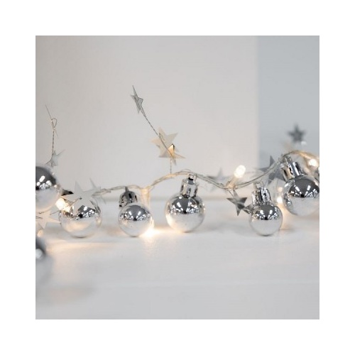 Silver Bauble and Star LED Garland