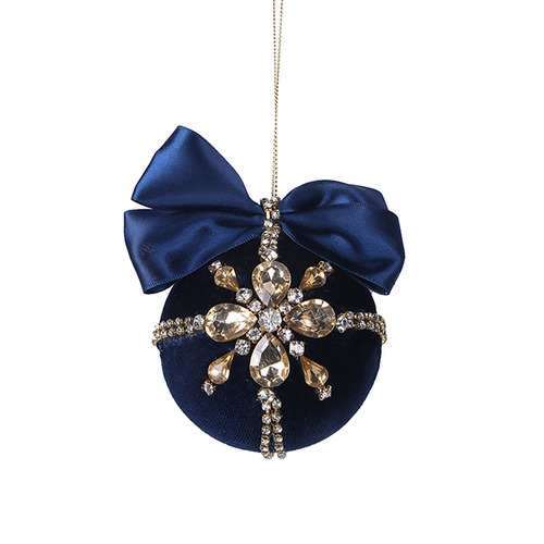 Dark Blue  Velour Jewelled Big Bow Ball  8cm