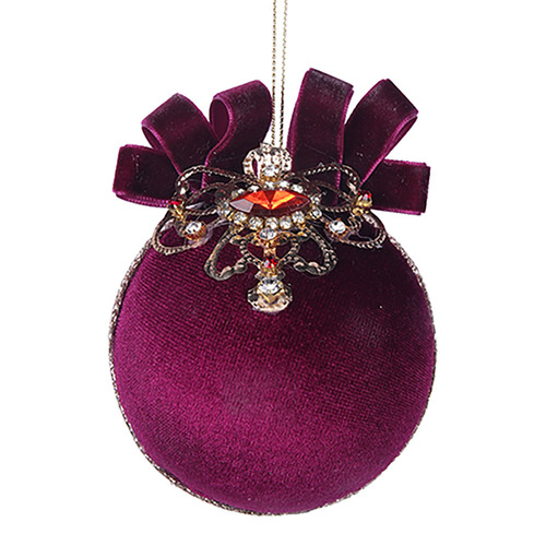 Burgundy Velour Jewelled Small Bow Ball  8cm