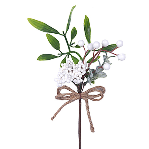 White Berry  with Mistletoe Pick 20cm