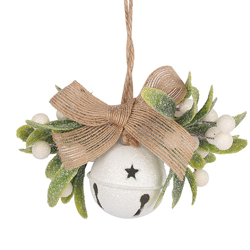 White Glitter Bell,  Berries, and Jute Bow 6cm