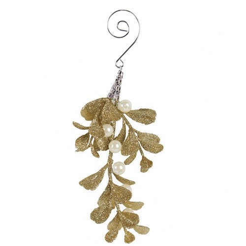 Champagne Glitter Mistletoe Hanging Ornament 13cm