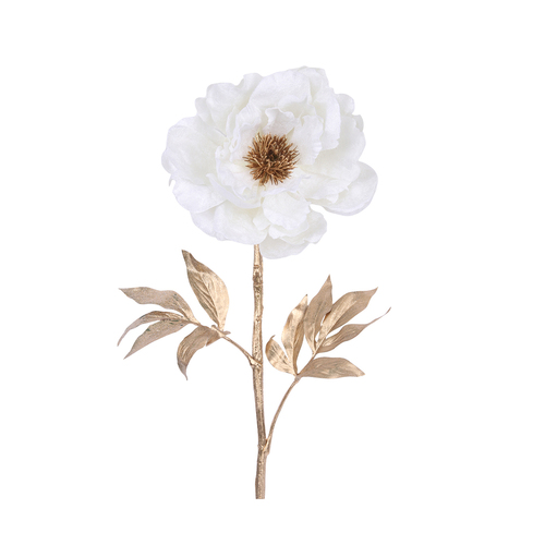 White Velvet Peony  Gold Spray 68cm