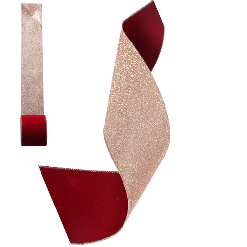 Deep Red Velvet Wired  Tree Garland Ribbon with Gold Back 10cm w