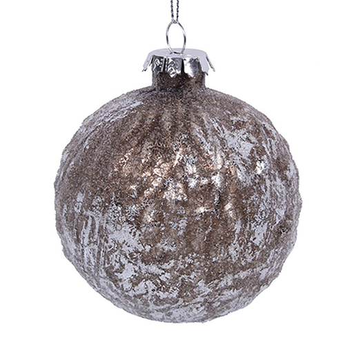 Textured Frosted Pewter  Look Bauble with Vine  8cm