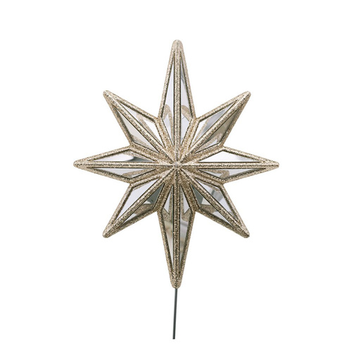8 Point Mirrored Champagne Christmas Tree Topper on Stick