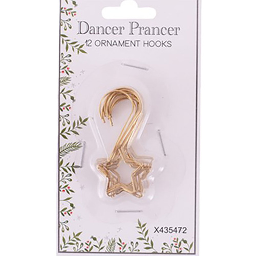 Decorative Ornament Hooks Gold Star 12 Pk