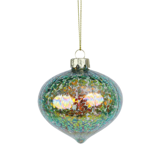 Iridescent Glass Onion Hanging Christmas Decoration 8cm