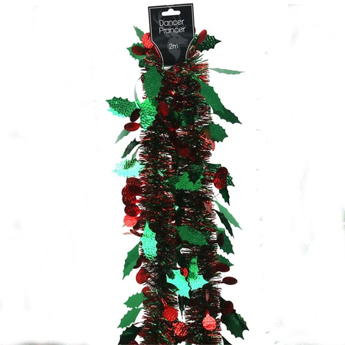 Red and Green Leaf Fine Strand Tinsel 6Ply 2m