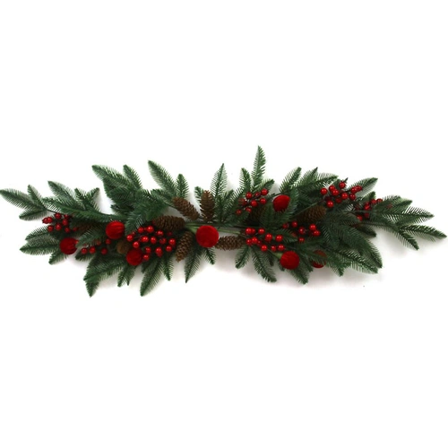 Faux Pine , Berry and Flocked Burgundy Bauble Centrepiece 105cm