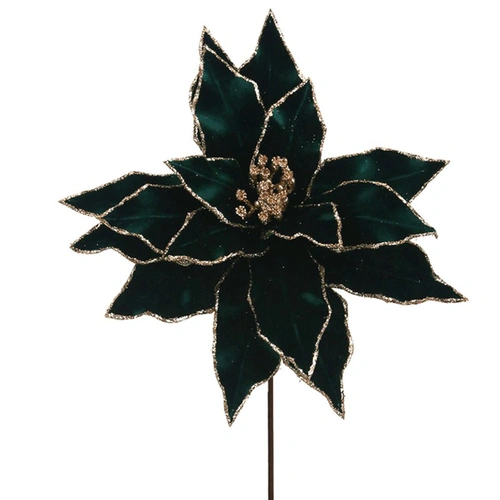 Green Velvet Poinsettia with Glitter 30cm