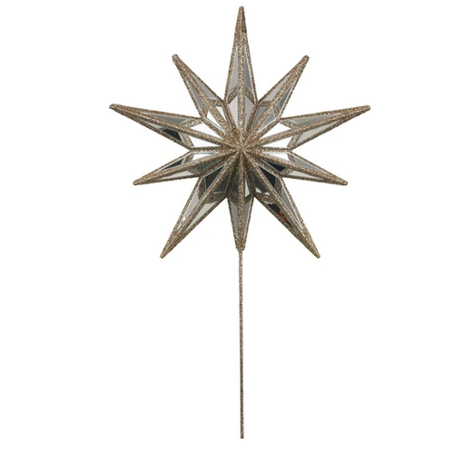Champagne Glitter 10 Point Celestial Mirror Christmas Tree Topper on Stick 22 cm