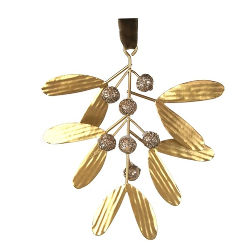 Gold Metal Misteltoe Christmas Hanging Decoration 13 x 11 cm