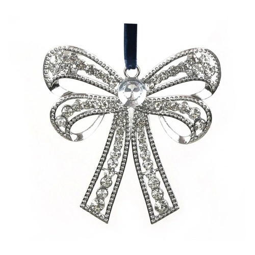 Silver Crystal Bow Christmas Tree Deco 10cm