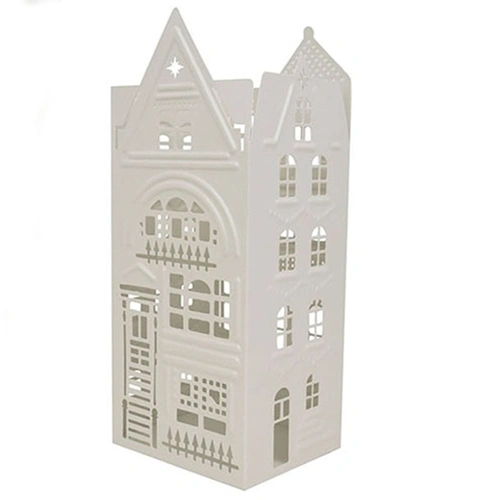 White Metal House Candle Holder Small 16.5 x 14.5 x 40cm