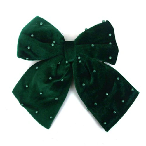 Beaded Green Velvet Christmas Bow 20 x 24 cm