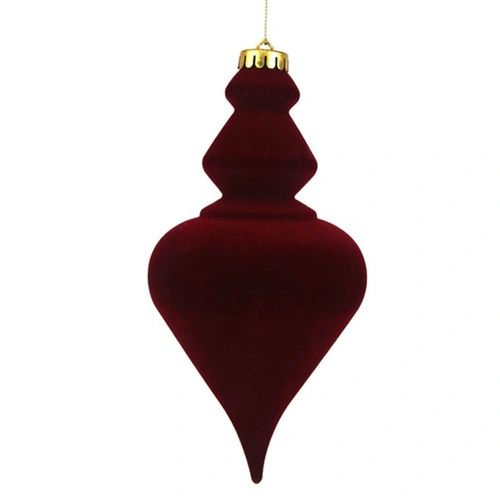 Burgundy Flocked Hanging Christmas FInial 20 x 10 cm