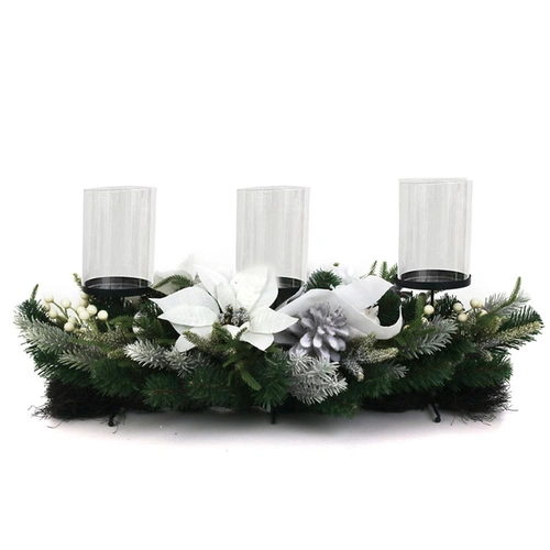 White Poinsettia 3 Lite Candle Holder