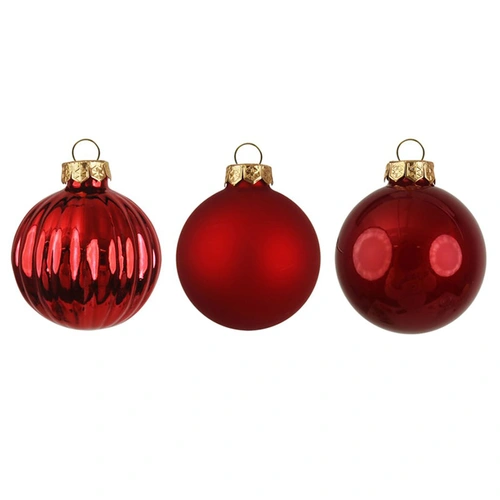 Mixed Red Glass 8cm Christmas Tree Baubles 9pk