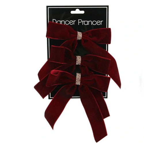 Burgundy Bows with Diamonte 12.5cm  3pk