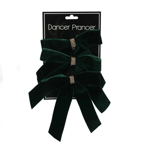 Green Bows with Diamonte 12.5cm  3pk