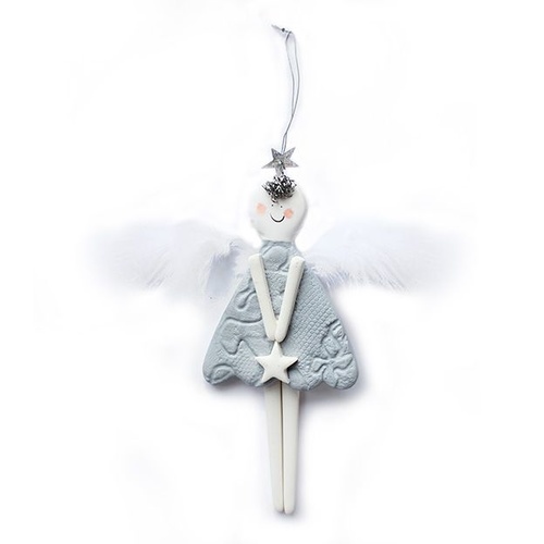 White sky angel w/feather wings H 13 cm
