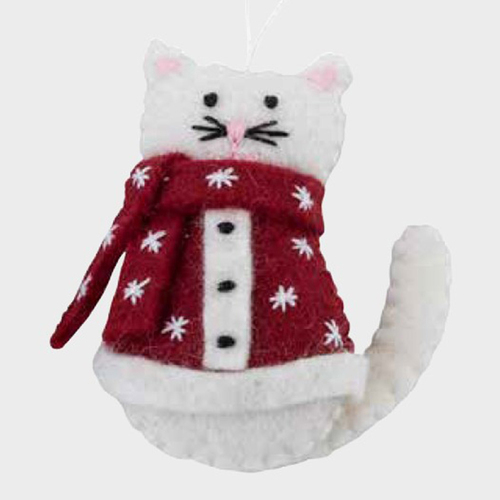 Felt Cat Christmas Decoration. 10cm