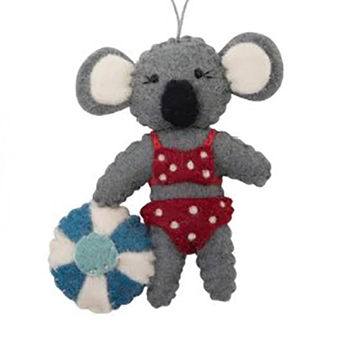 Felt Koala  in Bikini with Beach Ball Christmas Decoration 11cm