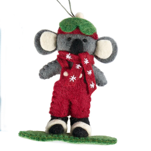 Felt Koala Snowboarding Christmas Decoration