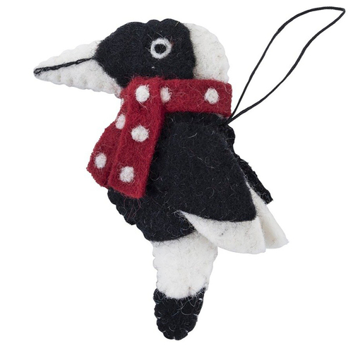 Felt Magpie  with Scarf Christmas Decoration 10cm