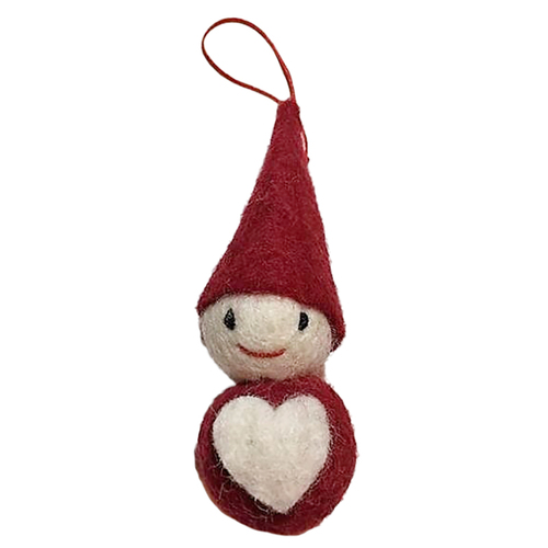 Felt Pixie with heart hanging decoration 11cm