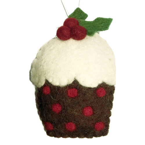 Felt Christmas Pudding Hanging Decoration. 11cm