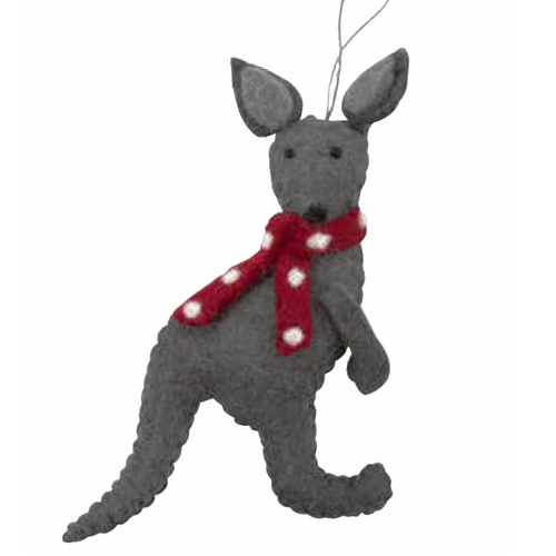 Felt Kangaroo Grey  with Red Scarf  Christmas Decoration12cm