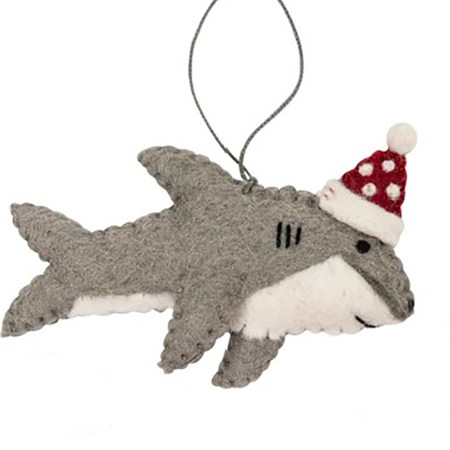Felt Christmas Shark Hanging Decoration 12cm
