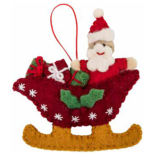Felt Santa in Sleigh Christmas Decoration 12cm