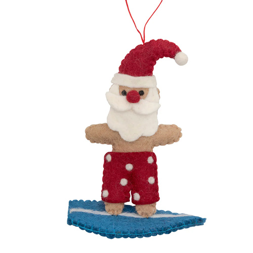 Felt Santa Standing on  Surfboard 14cm