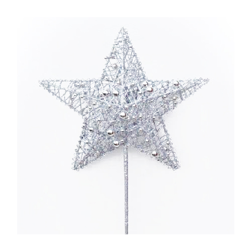 Silver Beaded Glitter Star Tree Topper on Stick 30cm