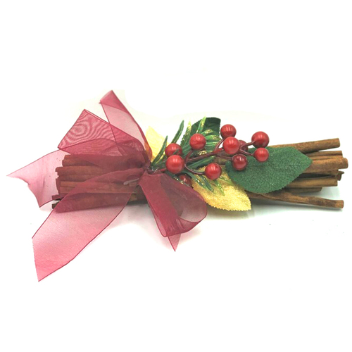 Decorative Scented Cinnamon Sticks with Red Ribbon ,Berries and Silver Leaves