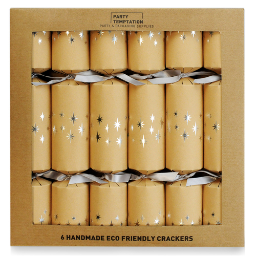 Silver Star Kraft Christmas Crackers / Bon bons 6Pk